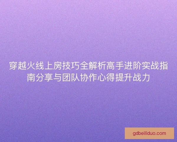 穿越火线上房技巧全解析高手进阶实战指南分享与团队协作心得提升战力